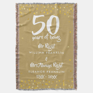 Mr Mrs Right Fun Golden 50th Anniversary Throw Blanket