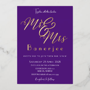 Mr & Mrs Royal Purple Wedding Foil Invitation