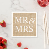 Mr & Mrs Rustic Wedding Burlap Trendy Country Napkin (Insitu)