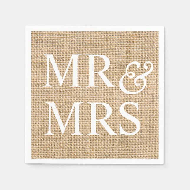 Mr & Mrs Rustic Wedding Burlap Trendy Country Napkin (Front)