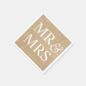 Mr & Mrs Rustic Wedding Burlap Trendy Country Napkin (Corner)
