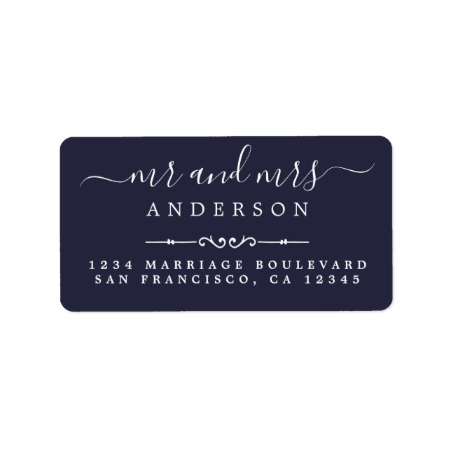Mr Mrs Script Dark Blue Wedding Return Address Label (Front)
