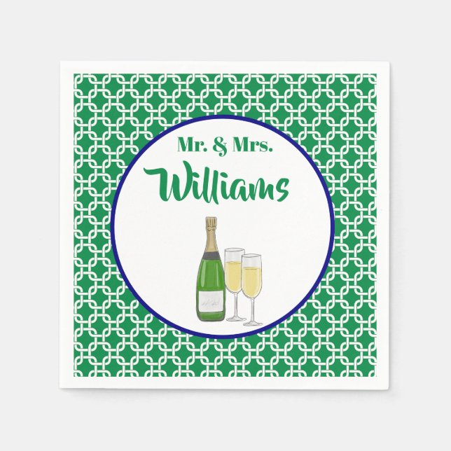 Mr. & Mrs. Script Geometric Champagne Flutes  Napkin (Front)