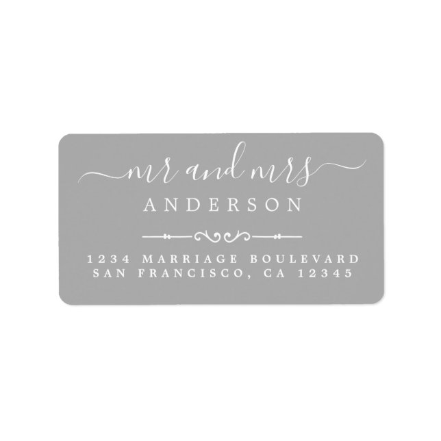 Mr Mrs Script Grey Wedding Return Address Label (Front)
