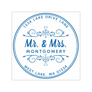 Mr. & Mrs. Script Heart Floral Return Address Self-inking Stamp