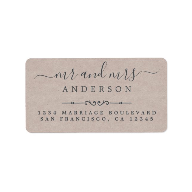 Mr Mrs Script Kraft Paper Wedding Return Address Label (Front)