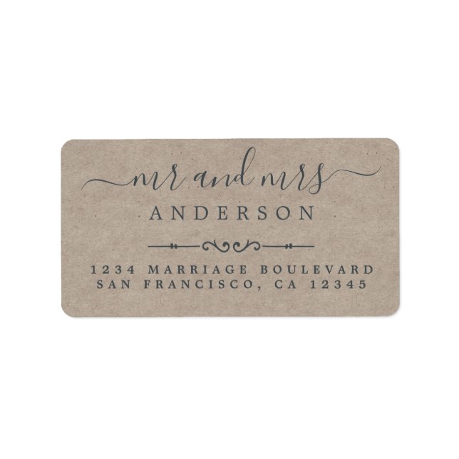 Mr Mrs Script Kraft Paper Wedding Return Address Label (Front)