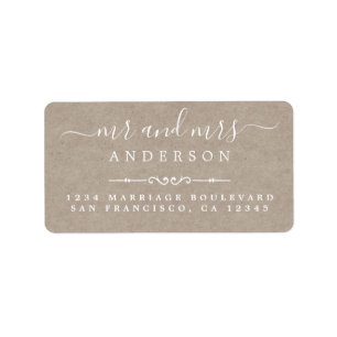 Mr Mrs Script Kraft Paper Wedding Return Address Label