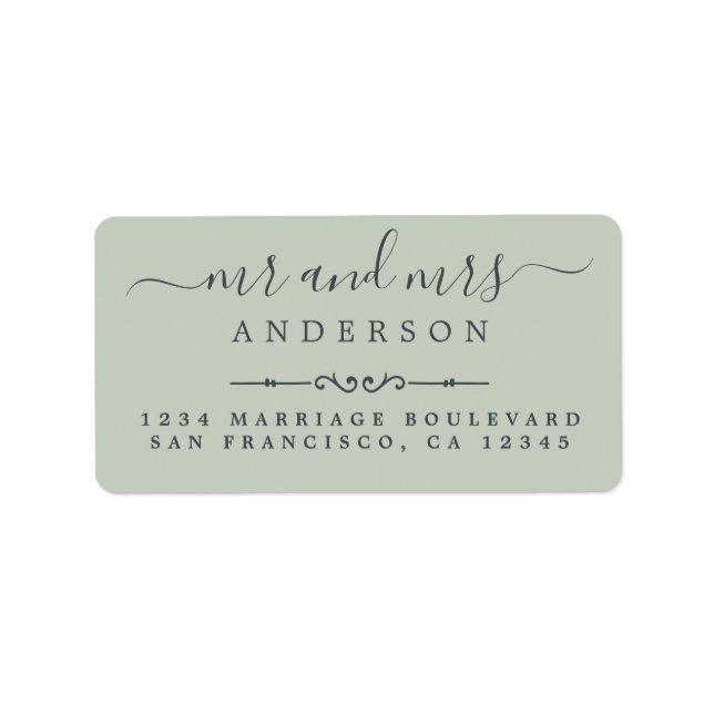 Mr Mrs Script Pastel Green Wedding Return Address Label (Front)
