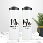 Mr. & Mrs. Script Personalized Name Monogram Heart Thermal Tumbler<br><div class="desc">Mr. & Mrs. Script Personalized Name Monogram Heart Thermal Tumbler</div>