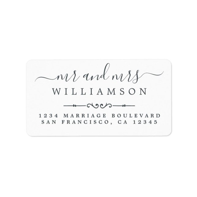 Mr Mrs Script Rustic Simple Wedding Return Address Label (Front)