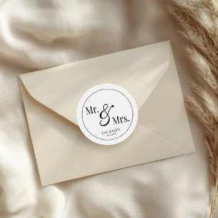 Mr & Mrs Scripty Black & White  Classic Round Sticker