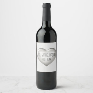 Mr. & Mrs. Silver Anniversary Heart Wine Label
