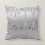 Mr. & Mrs. Silver Glitter Wedding Keepsake Elegant Throw Pillow<br><div class="desc">Beautiful silver satin-look glitter "Mr. & Mrs."I love you" pillow.  How pretty this would be on a bed or chase lounge in a bedroom.  One side is for the new Mr. and Mrs.  The other side has “I Love You” typography.</div>