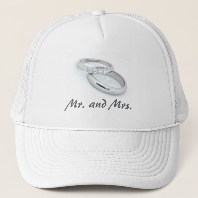 Mr. & Mrs./Silver Wedding Bands Trucker Hat (Front)