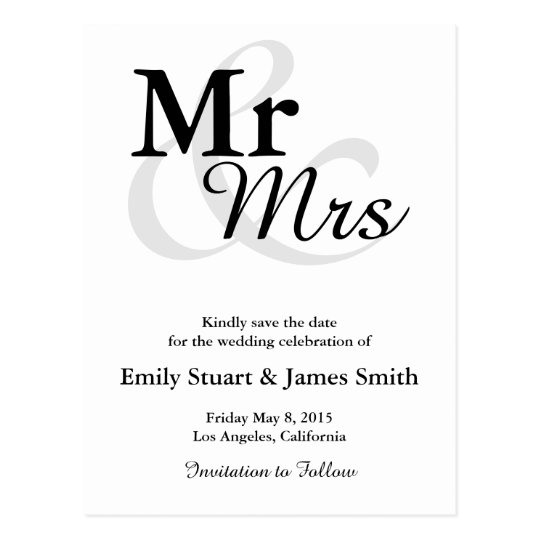 Mr&Mrs Simple Elegant Typography Save the Date Postcard