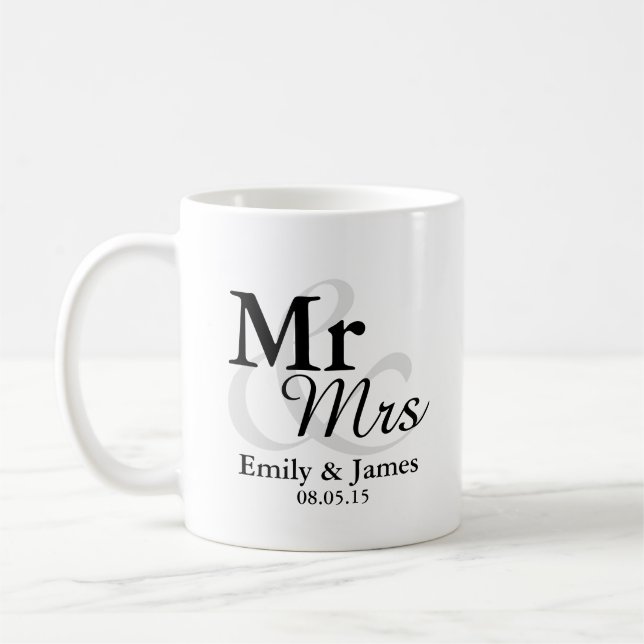 Mr&Mrs Simple Elegant Typography Wedding Favour Coffee Mug (Left)
