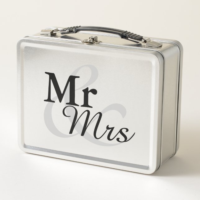 Mr&Mrs Simple Elegant Typography Wedding Favour Metal Lunch Box (Front)