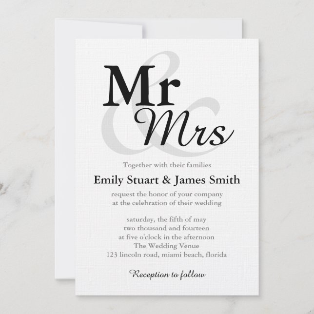 Mr &Mrs Simple Elegant Typography Wedding Invitation (Front)