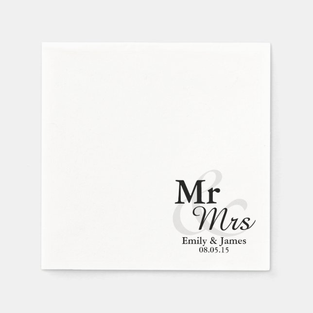 Mr&Mrs Simple Elegant Typography Wedding Napkin (Front)