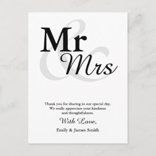Mr&Mrs Simple Elegant Typography Wedding Thank You Postcard