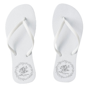 Mr. & Mrs. Simple Floral Wedding Flip Flops