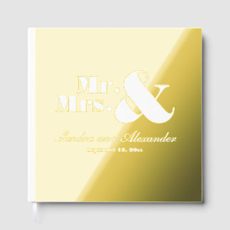 Mr. Mrs. Simple Gold Foil White Script Wedding Guest Book