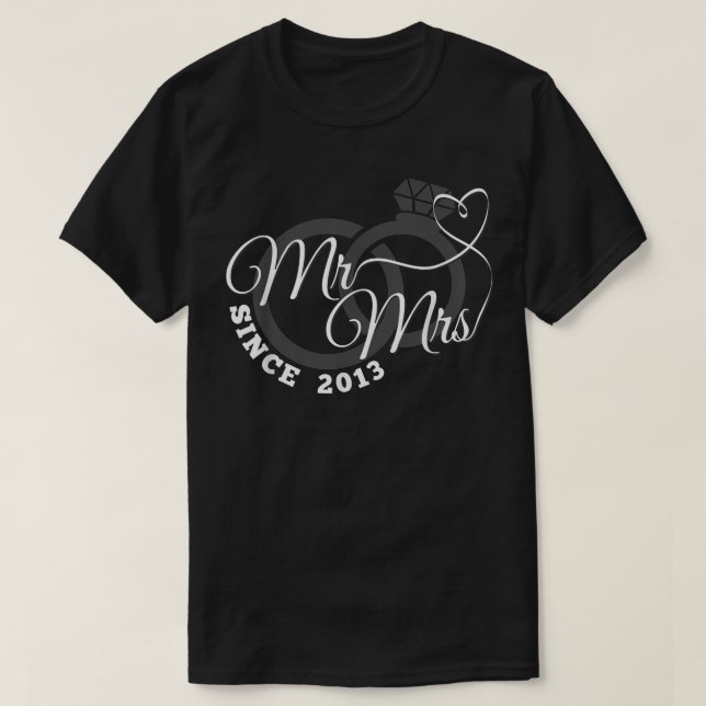 Mr & Mrs Since 2013  9th Wedding Anniversary Match T-Shirt (Design Front)