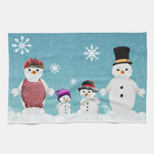 Mr&Mrs Snowman and their Family in Christmas  Kitchen Towel