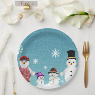 Mr&Mrs Snowman and their Family in Christmas  Paper Plate