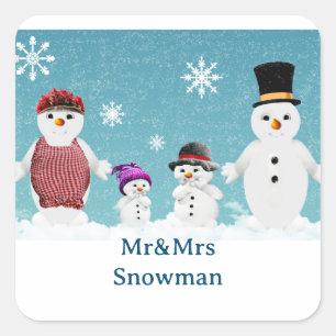 Mr&Mrs Snowman and their Family in Christmas Square Sticker