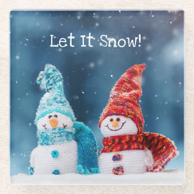 Mr. & Mrs. Snowman Custom Glass Coaster (Front)