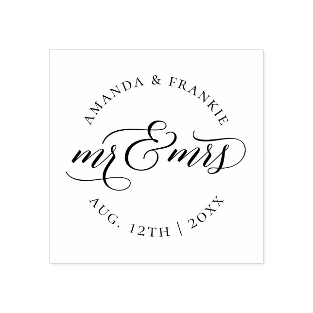 Mr & Mrs | Stylish Script Wedding Names & Date Rubber Stamp (Imprint)
