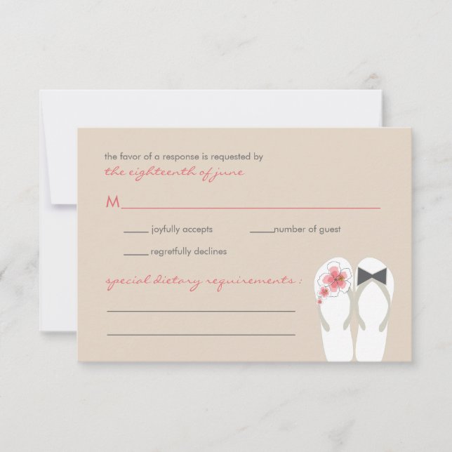 Mr & Mrs Summer Flip Flops Beach Wedding RSVP Card (Front)