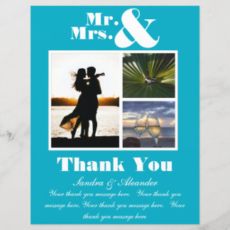 Mr Mrs Teal Blue Thank You Card photo Wedding