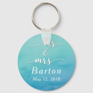 "Mr & Mrs" Teal & Blue Wedding with Date Keychain
