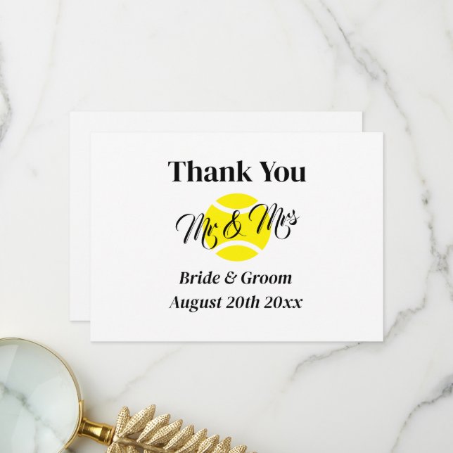 Mr & Mrs tennis couple sporty wedding Thank You Card (Front/Back In Situ)