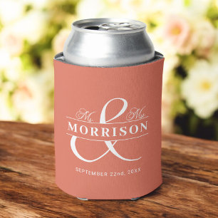 Mr Mrs Terracotta Wedding Favor  Can Cooler