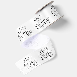 Mr. & Mrs. Text on White Satin Ribbon