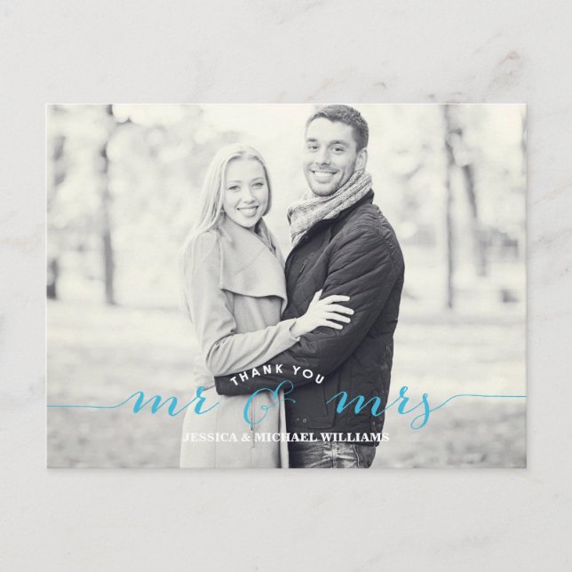 Mr & Mrs Thank You | Blue Postcard (Front)
