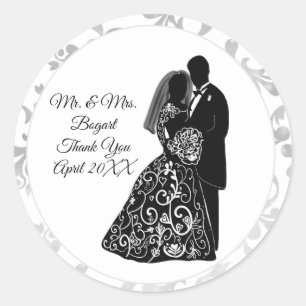 Mr. & Mrs. Thank You Bride And Groom Chic Classic Round Sticker