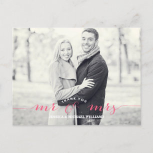 Mr & Mrs Thank You   Pink Postcard