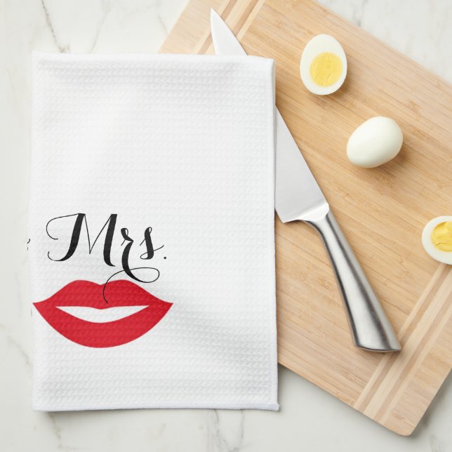 Mr & Mrs To Be Moustache & Lips Party Hostess Kitchen Towel (Quarter Fold)