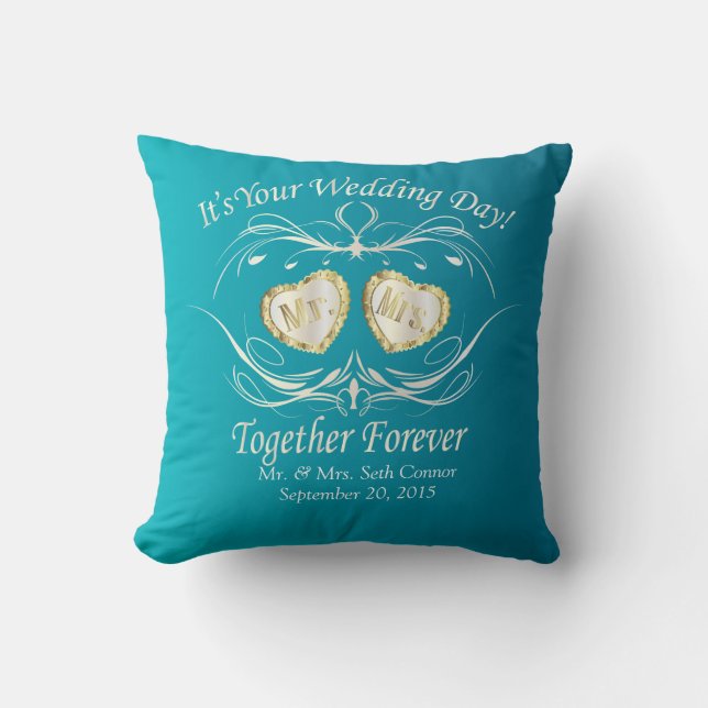 Mr & Mrs Together Forever | Personalize Throw Pillow (Front)