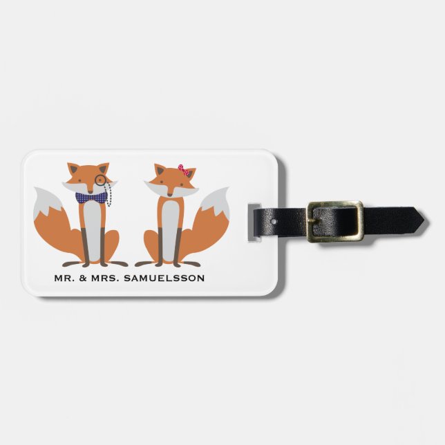 Mr. & Mrs. travel Luggage Tag | Foxes couple (Front Horizontal)