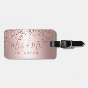 Mr & Mrs typography rose gold confetti metallic Luggage Tag