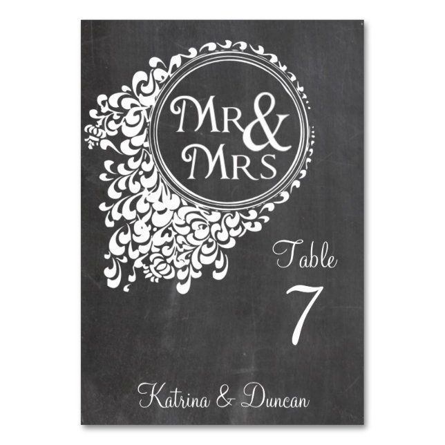 Mr & Mrs Vintage Chalkboard Personalize Table Card (Front)