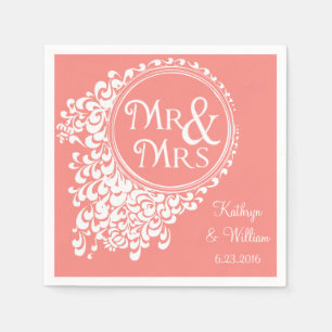 Mr & Mrs Vintage Coral Personalized Napkins