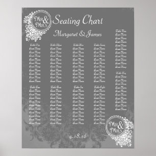 Mr & Mrs Vintage Grey Damask Seating Chart