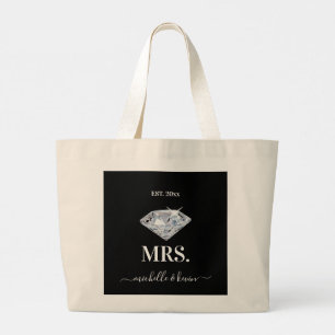 Mr. & Mrs. Wedding Black & White Large Tote Bag